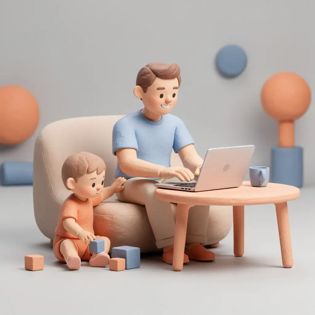 A dad working while thinking about his child